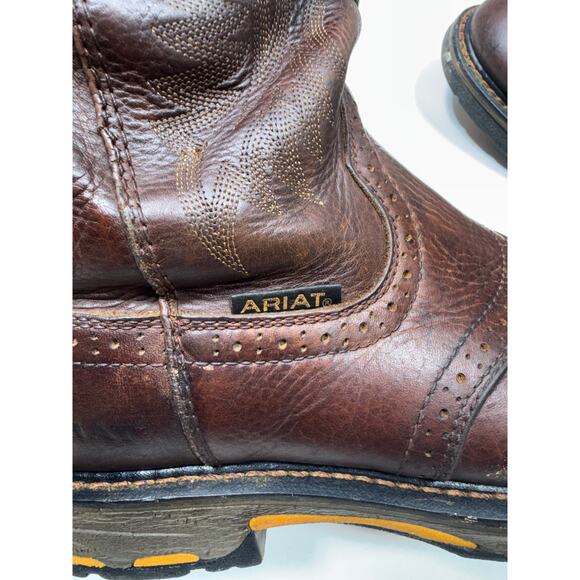 Ariat Men’s Work Western Boots Leather Sz 13D Brown Slip Resistant Cowboy main image 5